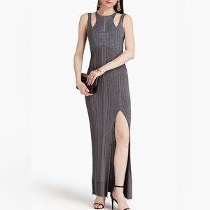 🩶Herve Leger Cutout metallic ribbed-knit gown in gunmetal. size S.